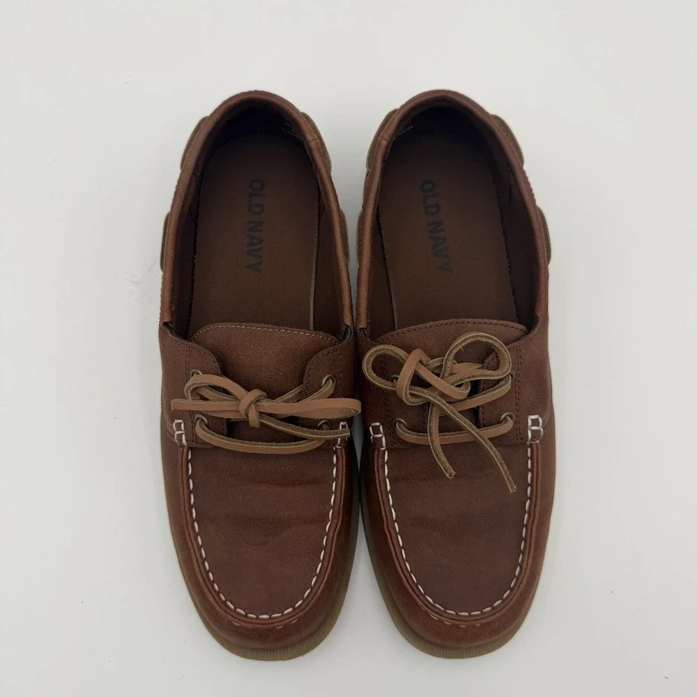 Old Navy men's cognac vegan leather‎ boat shoes lace up size 9 nautical sailing